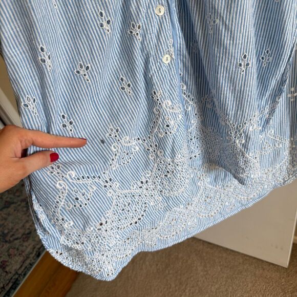 Anthropologie Cezzane Striped Eyelet Dress Loungewear Button Down Shirt Dress XS - Picture 5 of 12